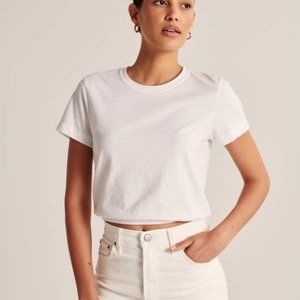 Abercrombie & Fitch White Elastic-Hem Cropped Tee XS